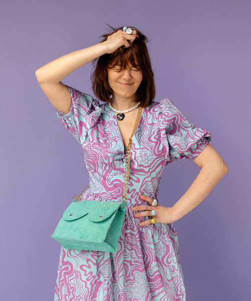 Midi cyckotorebka turkusowa zamsz