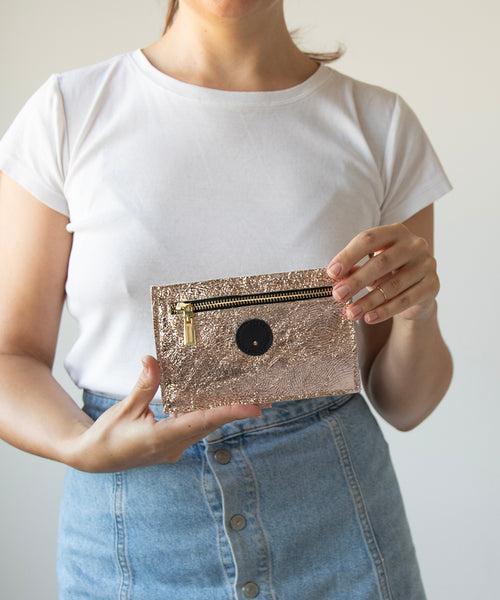 Midi cyckoportfel różowe złoto metallic