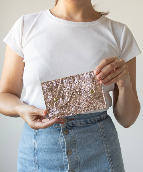 Midi cyckoportfel różowe złoto metallic